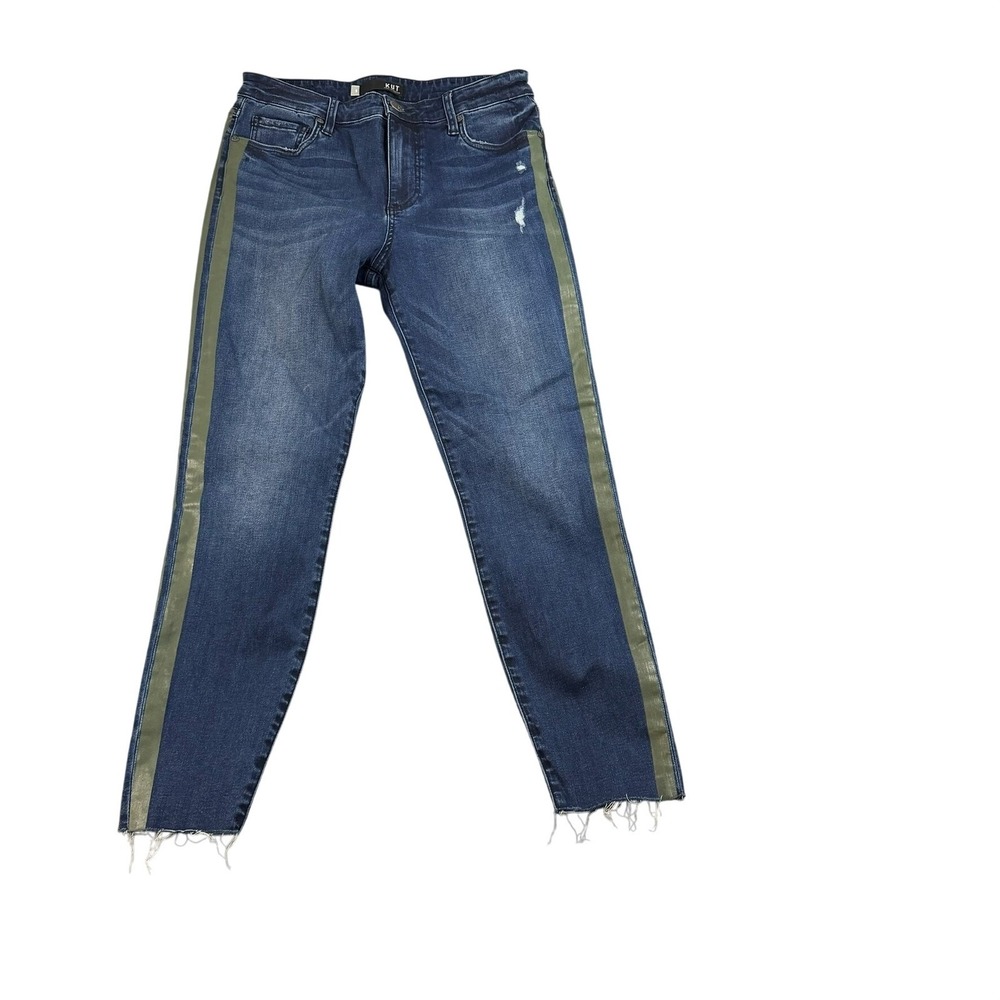KUT from the Kloth Connie High Rise Ankle Skinny Jeans Blue Green Stripe Size 8